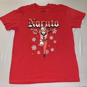 Naruto Graphic T-Shirt Red Short Sleeve Christmas Holiday Size Large Anime